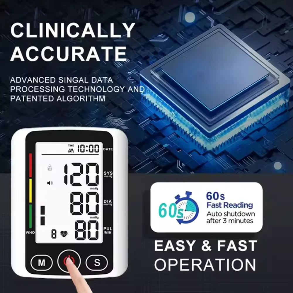 Tensiomètre Bras Automatique Vocal LCD Fréquence Cardiaque – CLEVI Paris