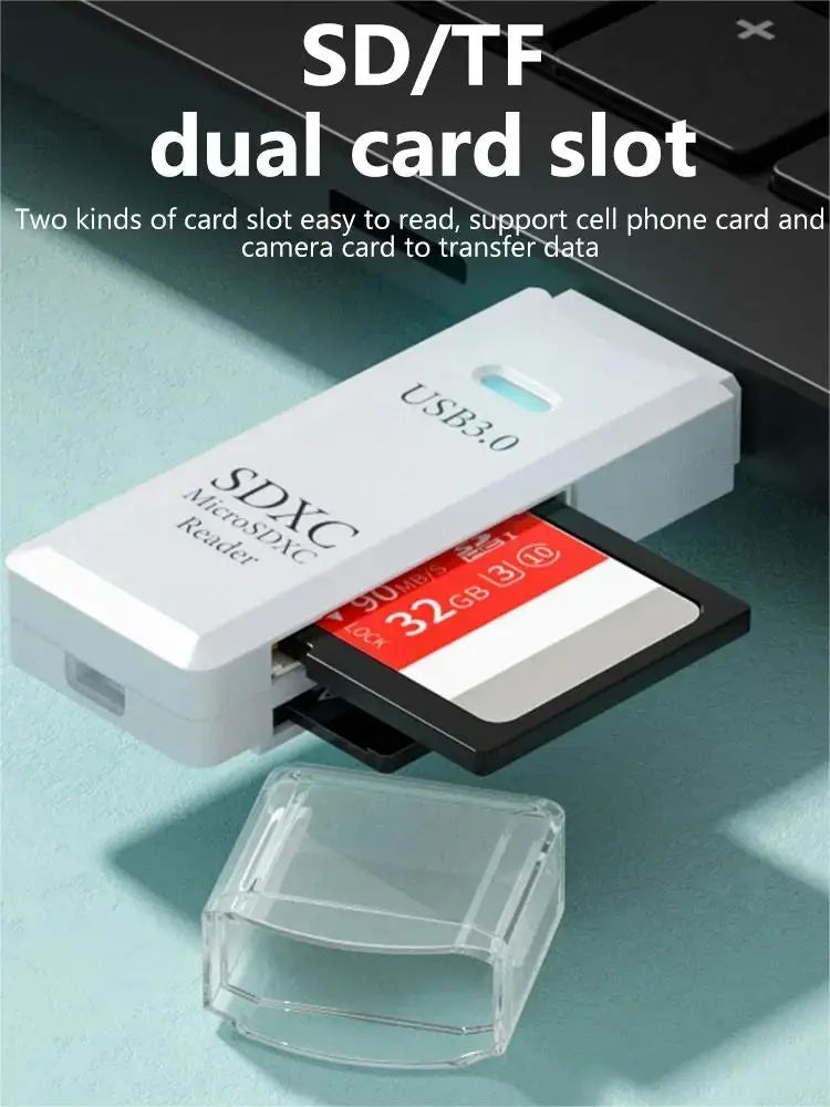 Lecteur de Carte Mémoire 2-en-1 USB 3.0 & Type-C – TF/SD Haute Vitesse, Compact & Certifié CE/RoHS – CLEVI Paris