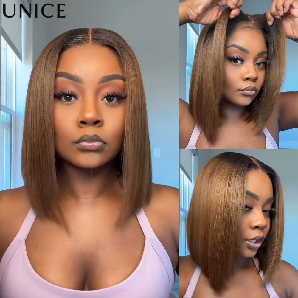 Perruque Bob Yaki Ombré Châtain Lace Glueless – CLEVI Paris