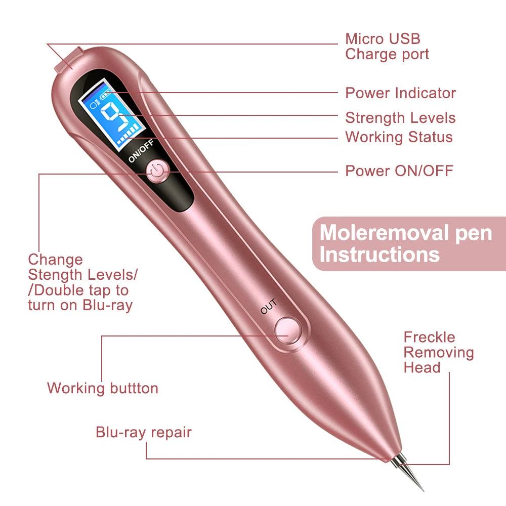 Stylo Plasma Professionnel – Suppression Verrues, Grains de Beauté, Taches, Tatouages & Molluscum – 9 Niveaux, Rechargeable USB