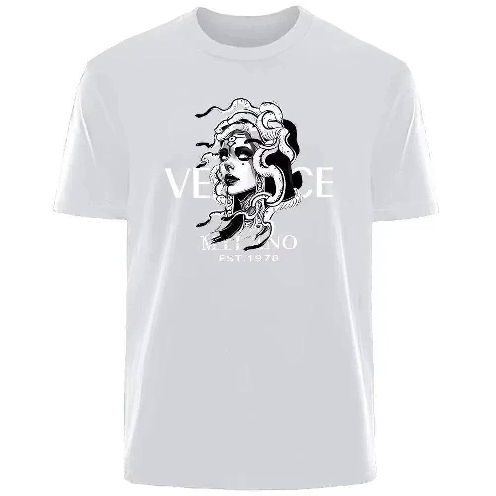 T-Shirt Unisexe Motif Méduse Style Luxe Italien Séchage Rapide Col Rond – CLEVI Paris