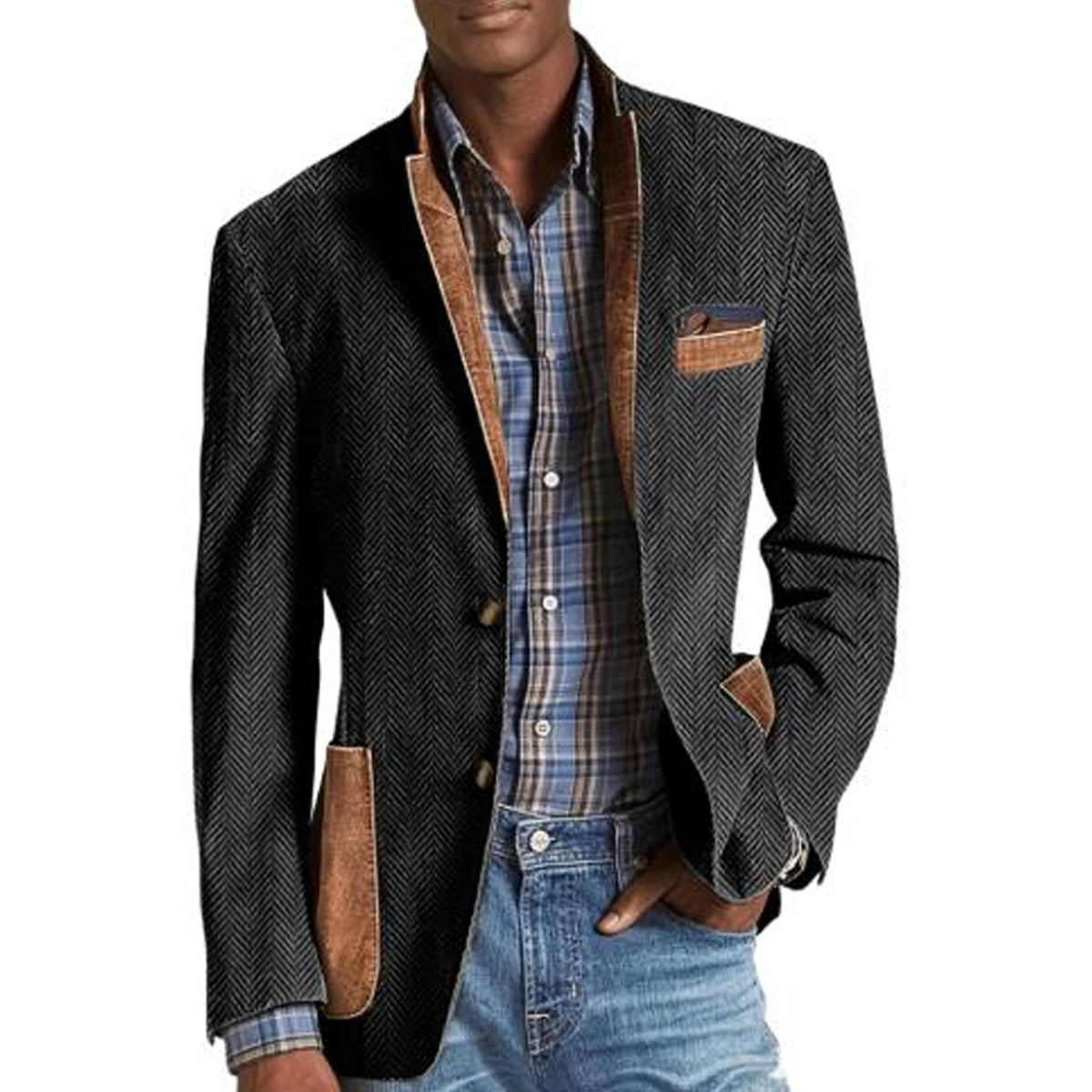Blazer homme à chevrons avec détails façon daim – CLEVI Paris
