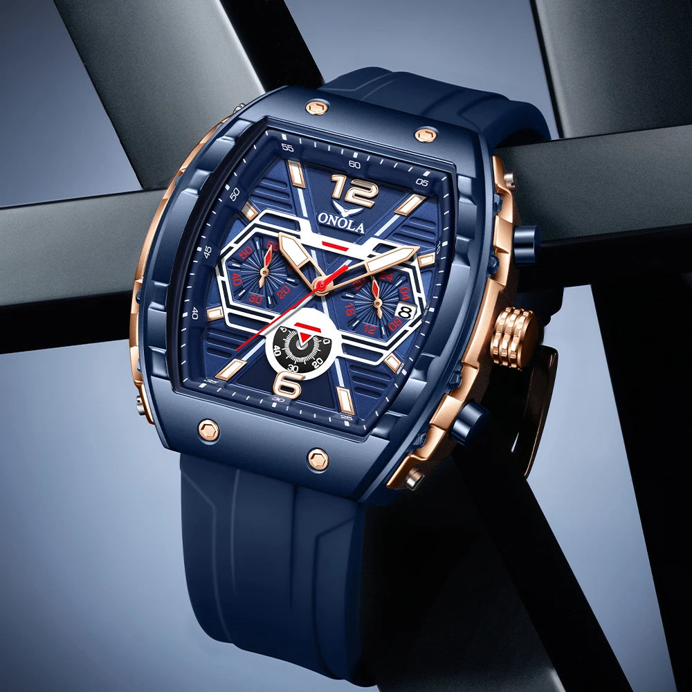 Montre Quartz Tonneau ONOLA Homme Silicone Lumineuse Date – CLEVI Paris