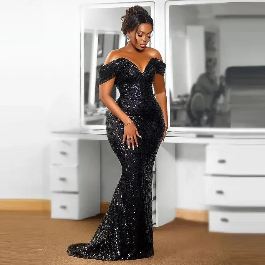 Robe de soirée sirène col V à traîne – CLEVI Paris