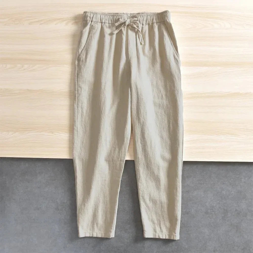 Pantalon Homme Lin Coton Jambe Droite Taille Élastique Cordon Léger Respirant Casual Été Multi-Couleurs – CLEVI Paris