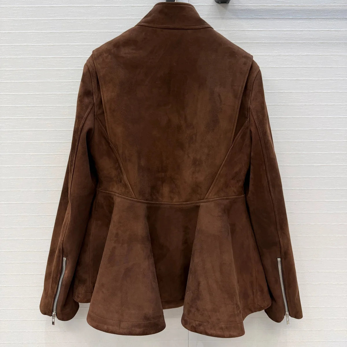 Veste péplum femme en cuir à col montant – CLEVI Paris