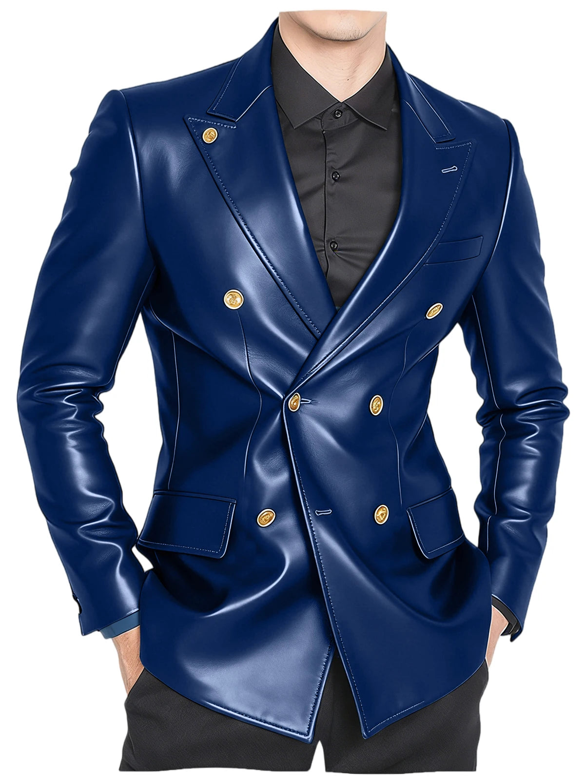 Blazer homme croisé en similicuir brillant – CLEVI Paris