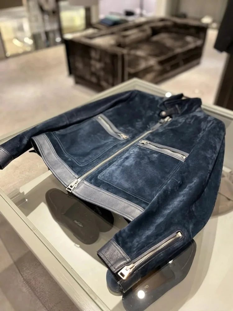 Blouson homme bleu foncé aspect daim – CLEVI Paris