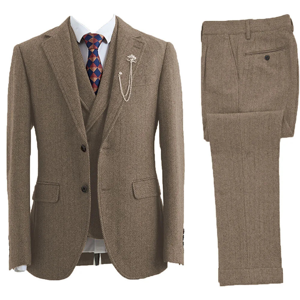 Costume Homme 3 Pièces Tweed Blazer Gilet Pantalon – CLEVI Paris