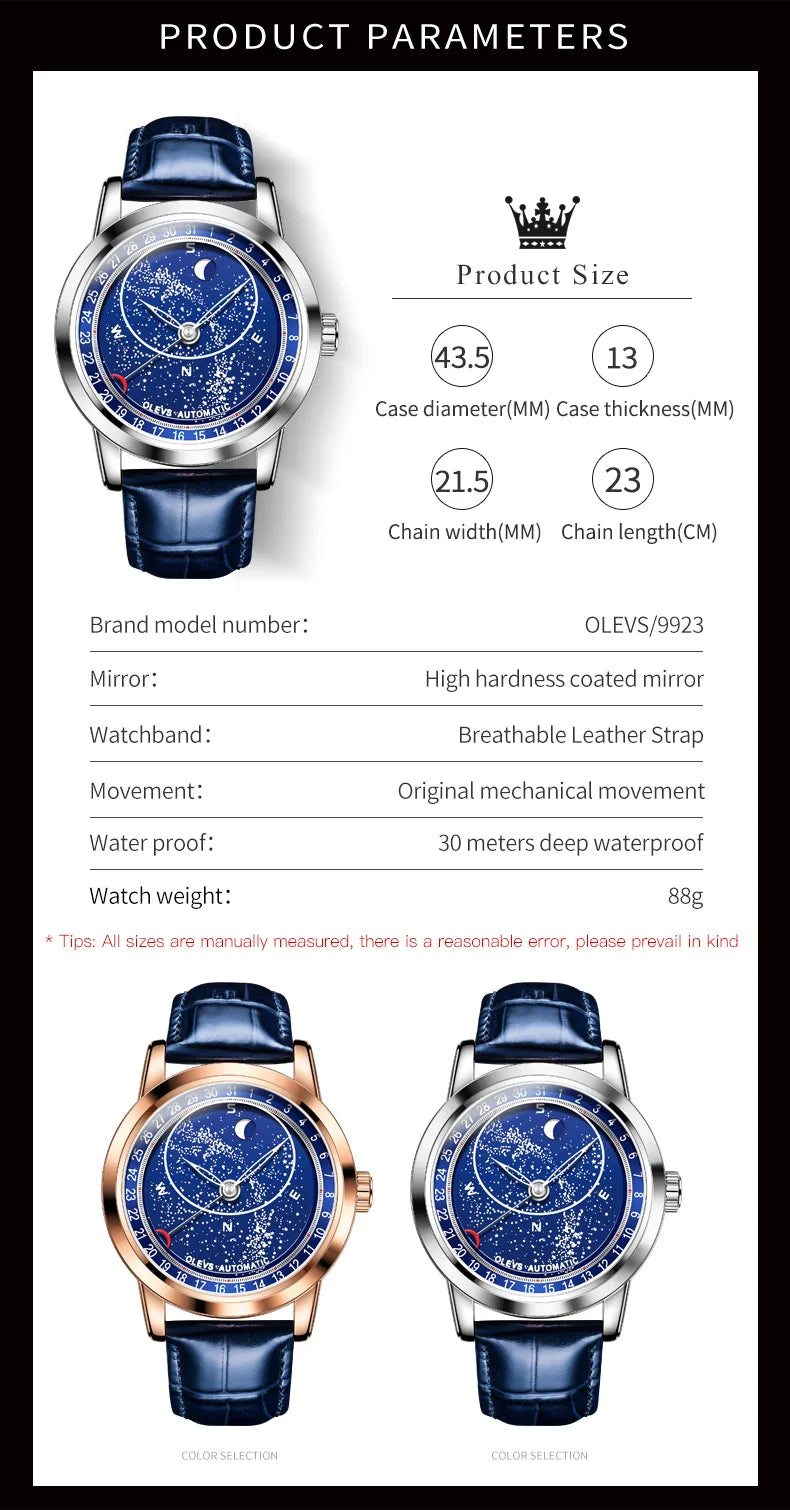 Montre Mécanique Ciel Étoilé OLEVS Homme Cuir Luxe – CLEVI Paris