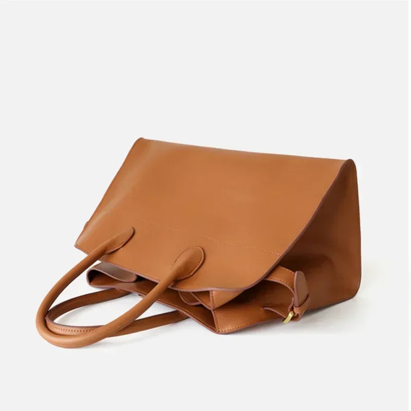 Grand Sac Cabas Cuir Véritable Vintage Femme 39x27cm – CLEVI Paris