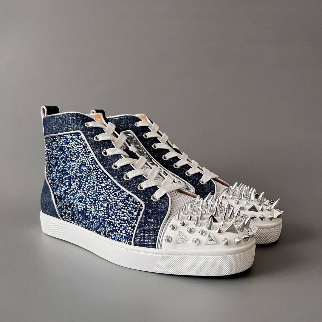 Sneakers Montantes Cuir Rivets Denim Homme – CLEVI Paris