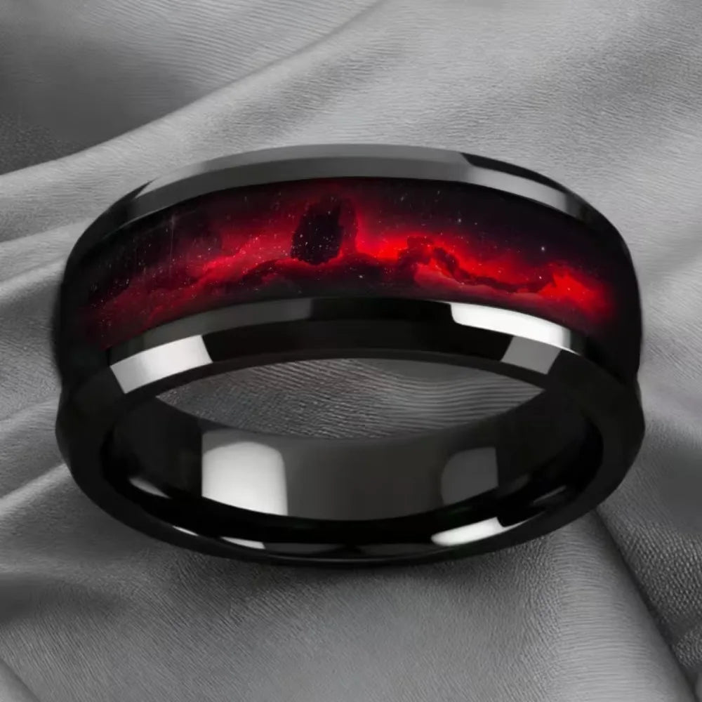 Bague Unisexe en Acier Noir, Planète Rouge – CLEVI Paris