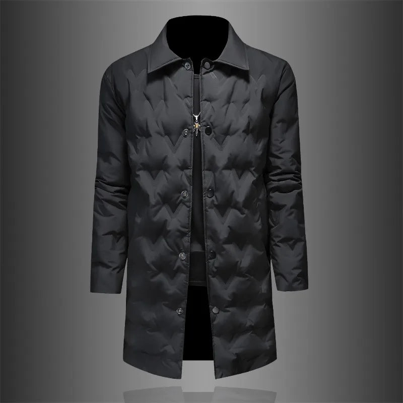 Manteau long homme en duvet à col rabattu – CLEVI Paris