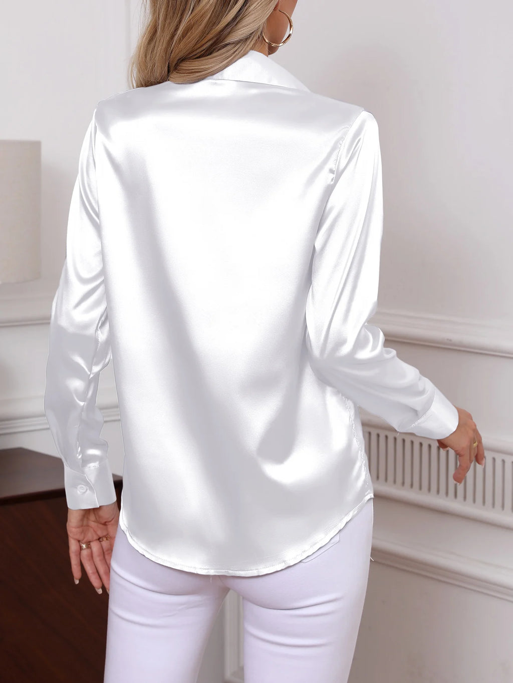 Chemise Satinée Femme Manches Longues Col Rabattu – CLEVI Paris