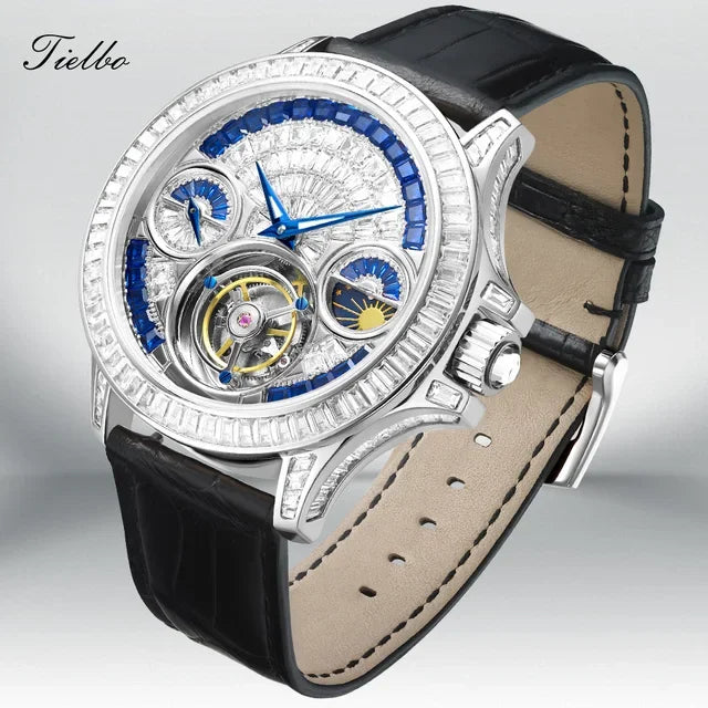 Montre Tourbillon Phase de Lune Cristaux Saphir Homme – CLEVI Paris