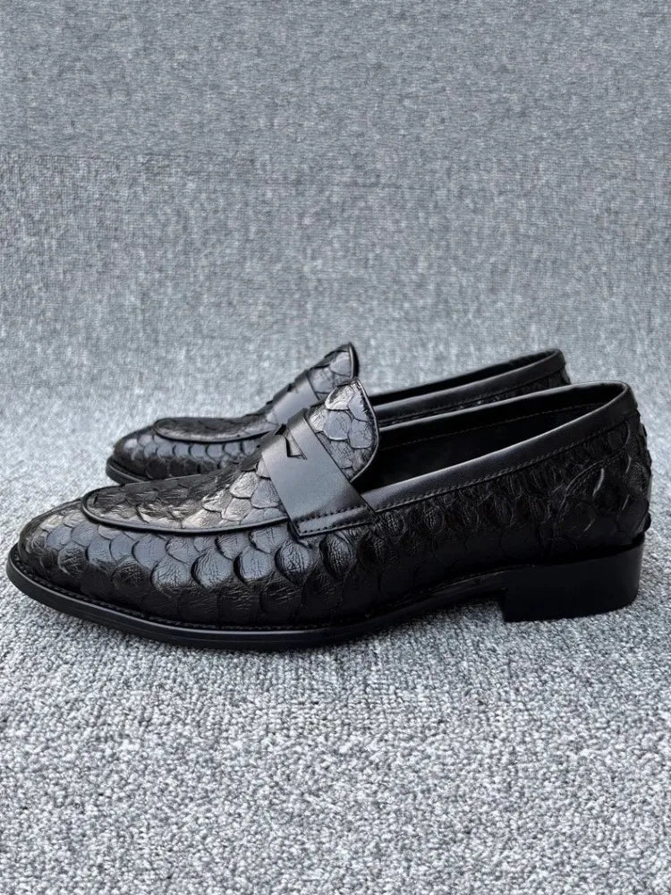 Mocassins Cuir Serpent Noir Homme Slip-On – CLEVI Paris