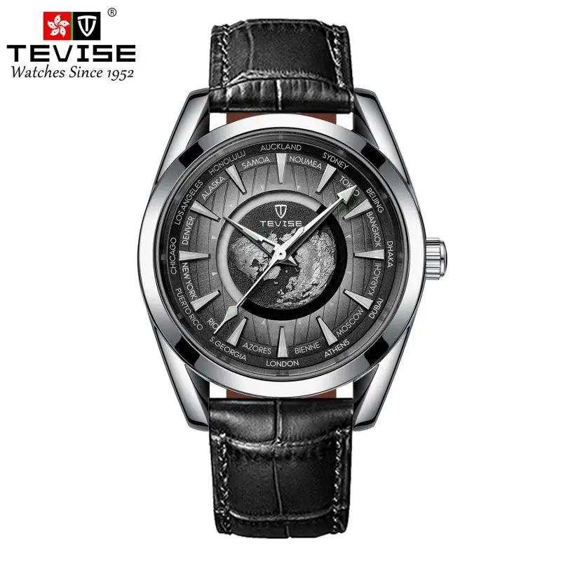 Montre Mécanique Globe Terrestre TEVISE Homme Cuir – CLEVI Paris