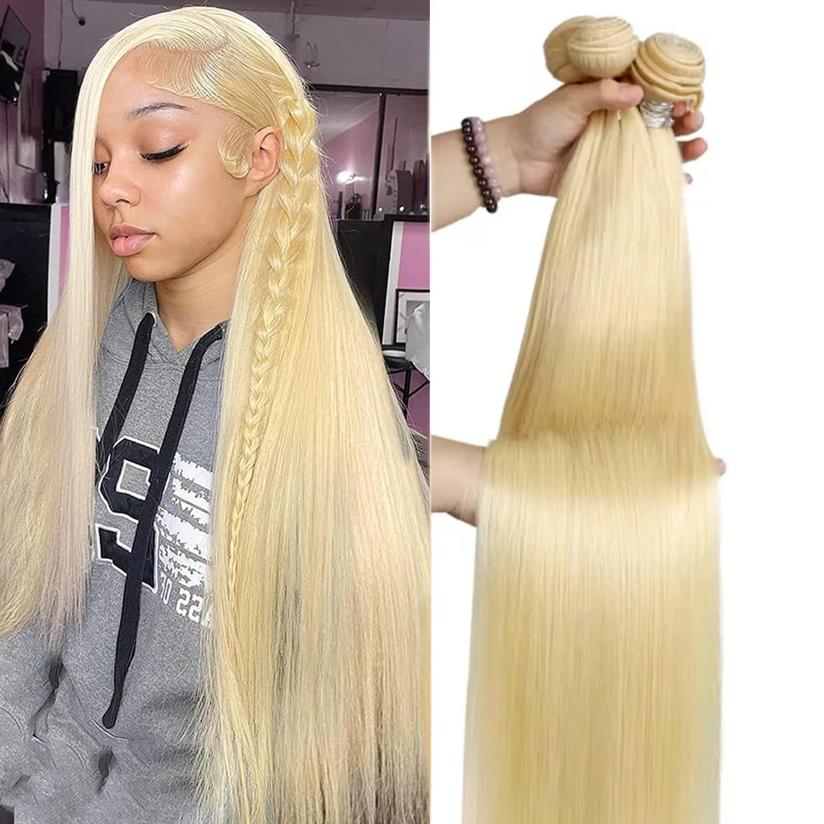 Bundles Cheveux Humains Lisses Blonde Miel 613 Très Longues TAHIKIE – CLEVI Paris