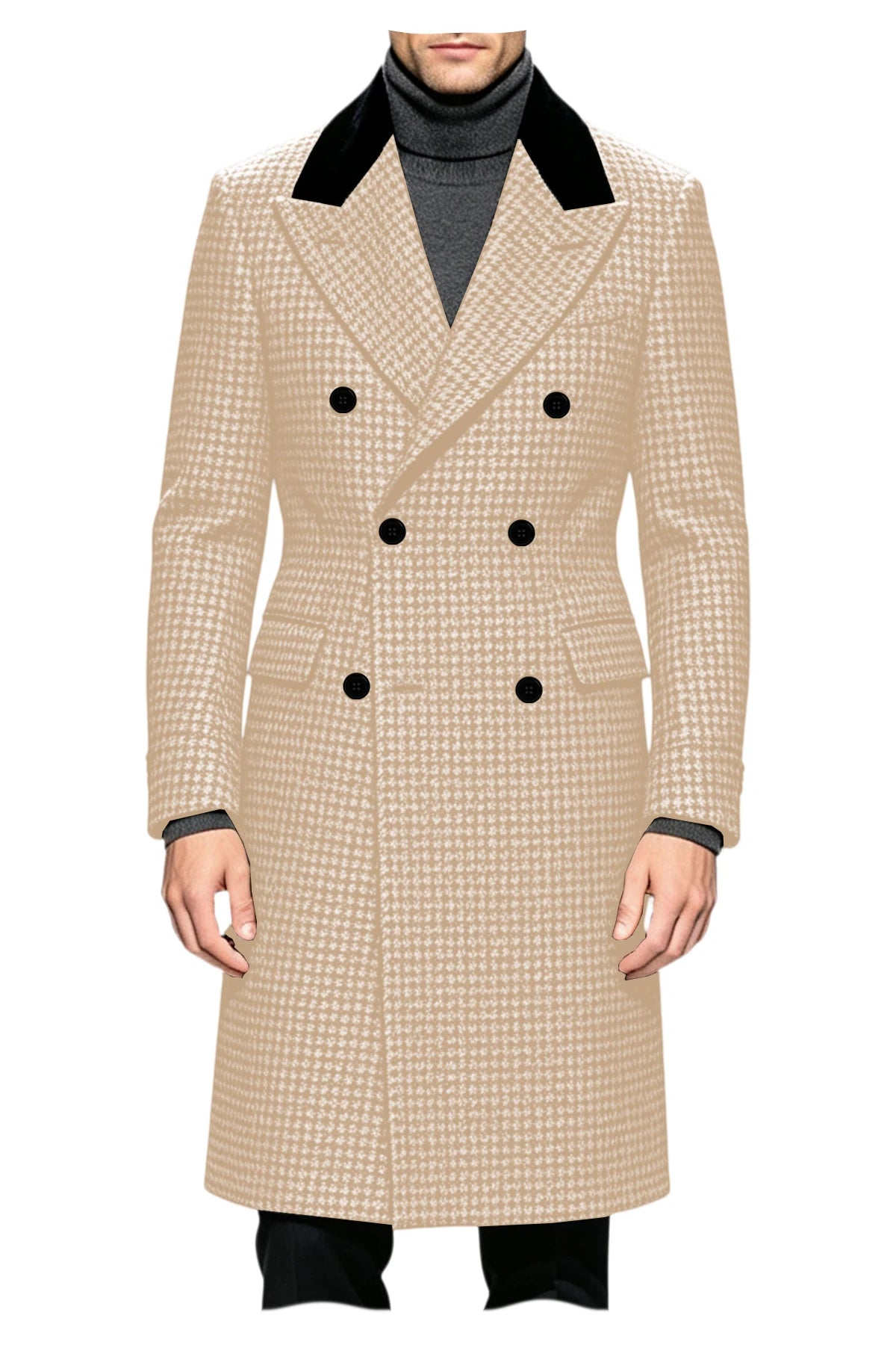Manteau long homme pied-de-poule croisé – CLEVI Paris