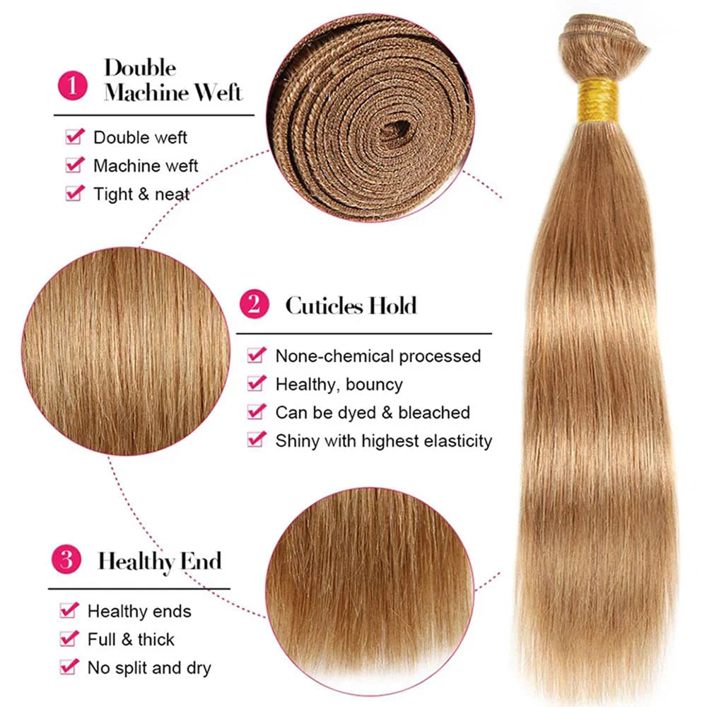 Bundles Cheveux Humains Lisses Blonde Dorée #27 Brésiliens 95g XCBSJIAFA – CLEVI Paris