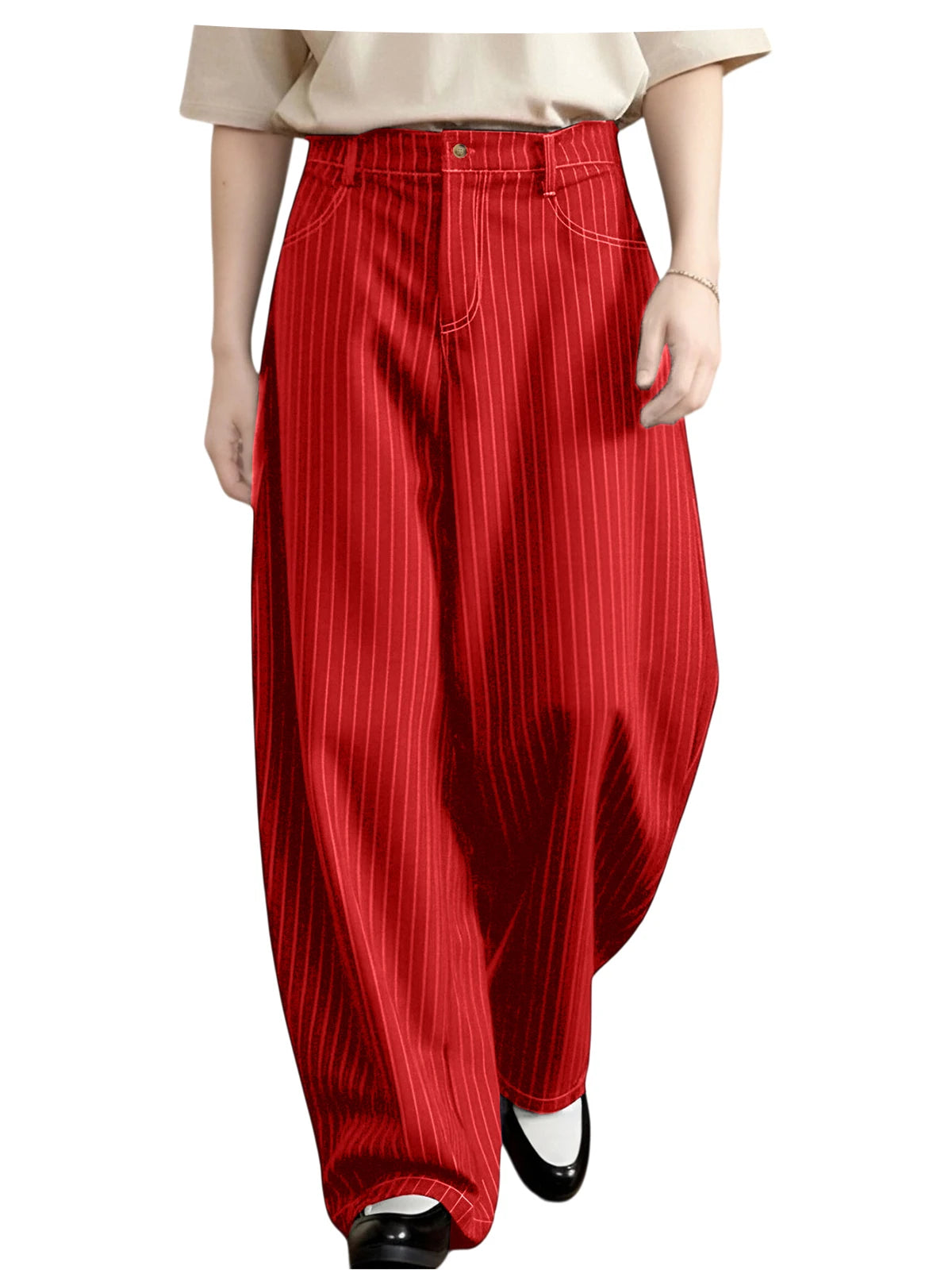 Pantalon homme rayé taille haute coupe large – CLEVI Paris