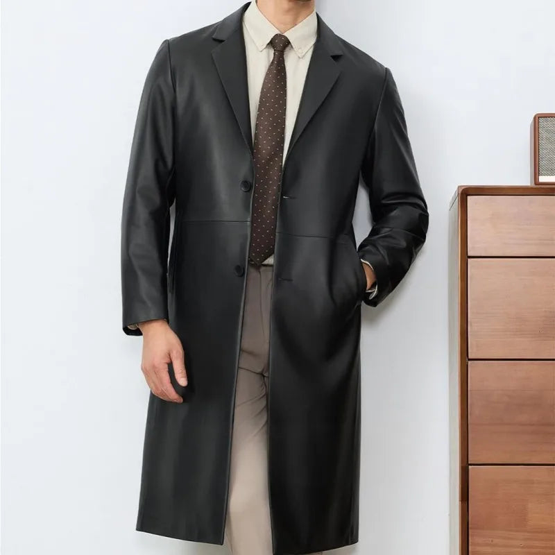 Manteau long homme en cuir à revers BEKEDEKE – CLEVI Paris
