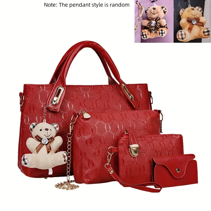 Coffret 4 Sacs Femme PU Gaufré Tote + Croisé + Portefeuille – CLEVI Paris