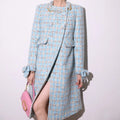 Manteau femme en tweed bleu clair à carreaux – CLEVI Paris