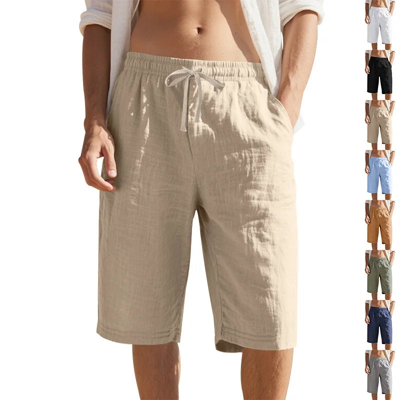 Short Homme Lin Casual Plage Taille Élastique Coupe Ample Léger Respirant – CLEVI Paris