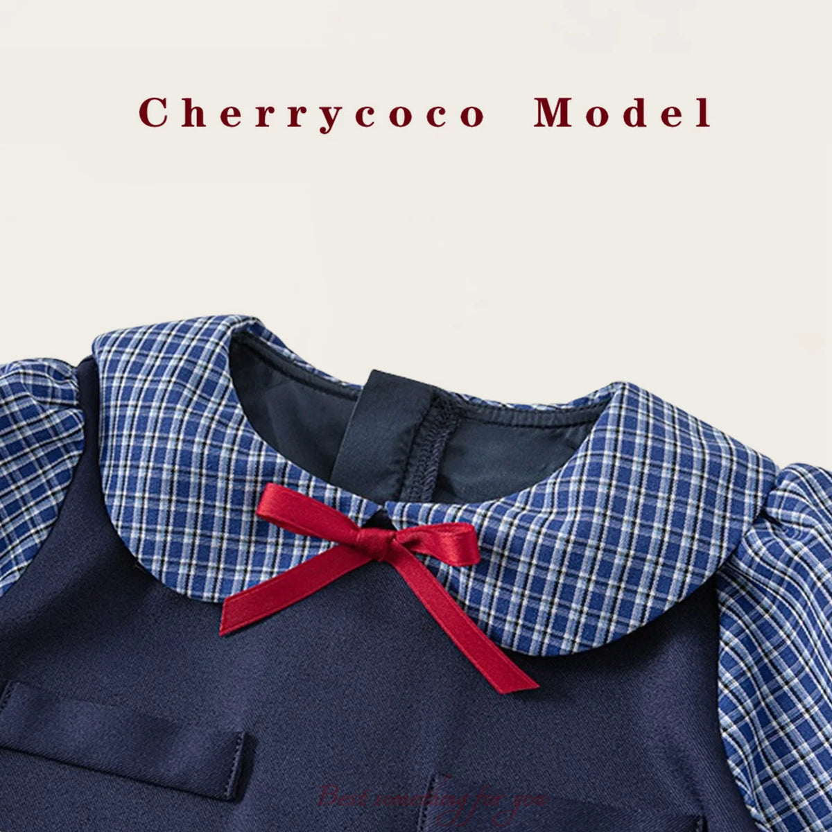 Robe fille bleu foncé à col Claudine – CLEVI Paris