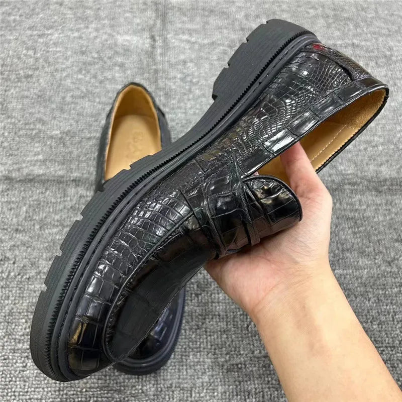 Mocassins Cuir Croco Noir Bout Pointu Homme – CLEVI Paris