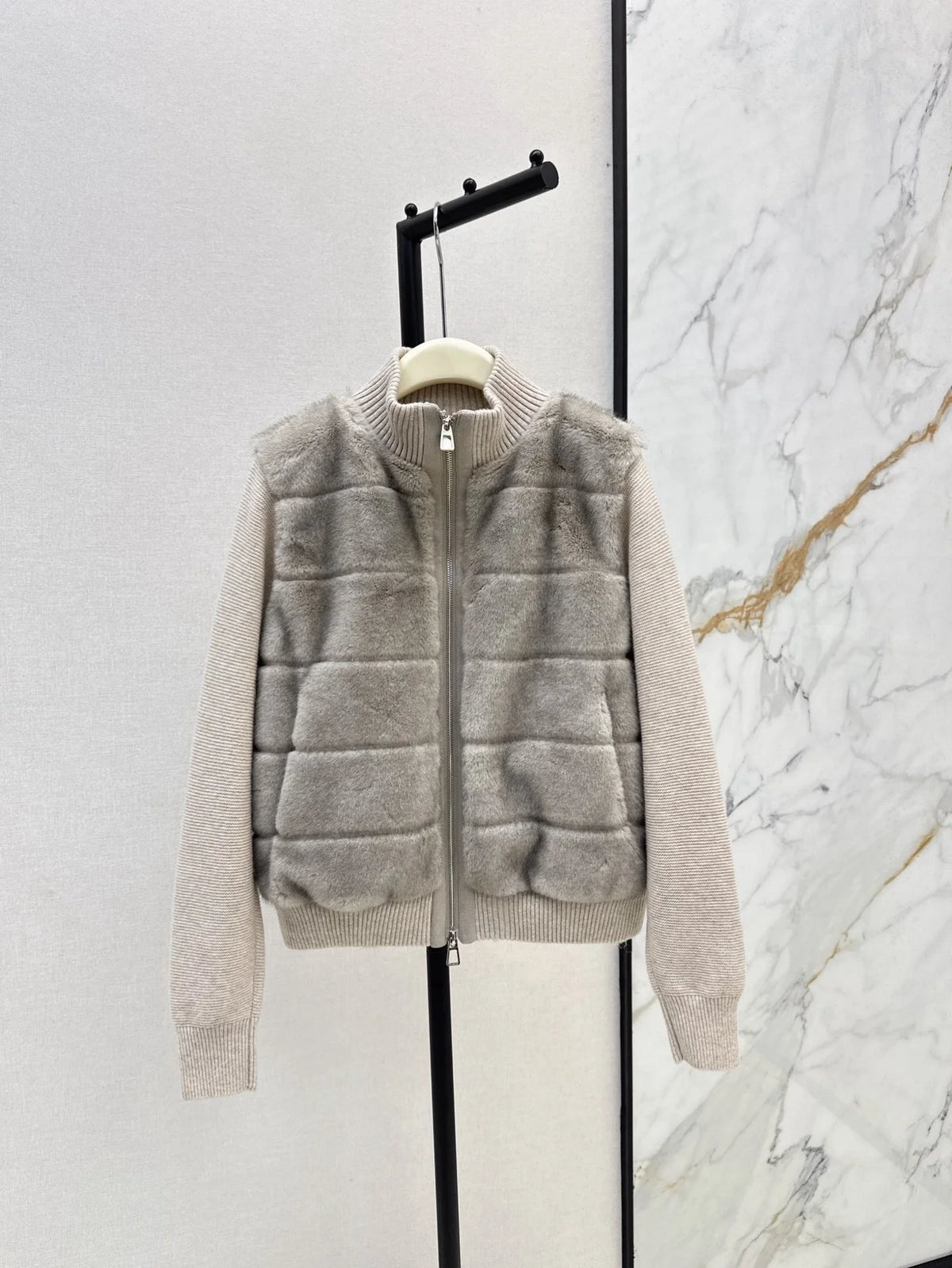 Veste femme laine et duvet à col montant – CLEVI Paris