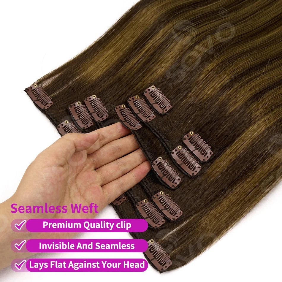 Extensions Clips Remy 7Pcs 120g Droites Femme – CLEVI Paris