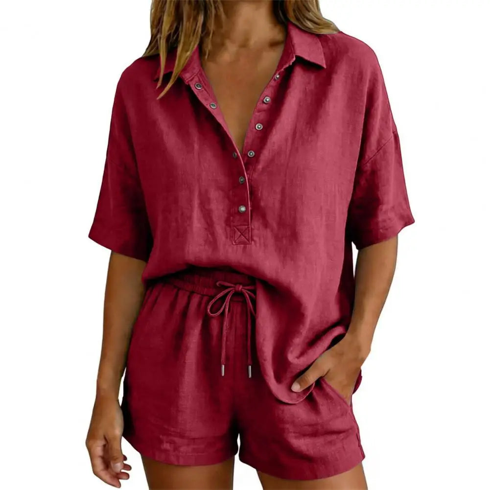Ensemble femme chemisier et short uni – CLEVI Paris