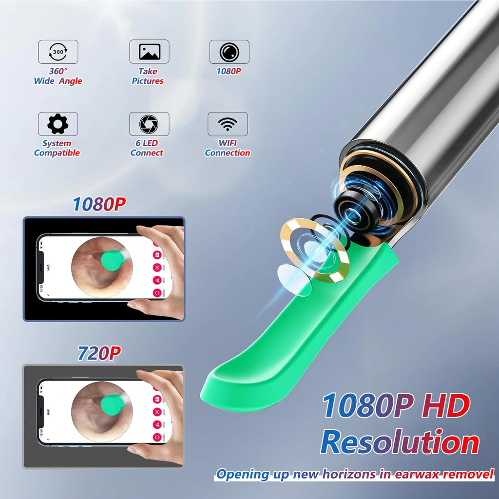 Kit Nettoyeur Oreilles Visuel HD 1080P Wi-Fi Otoscope IP67 USB-C – CLEVI Paris