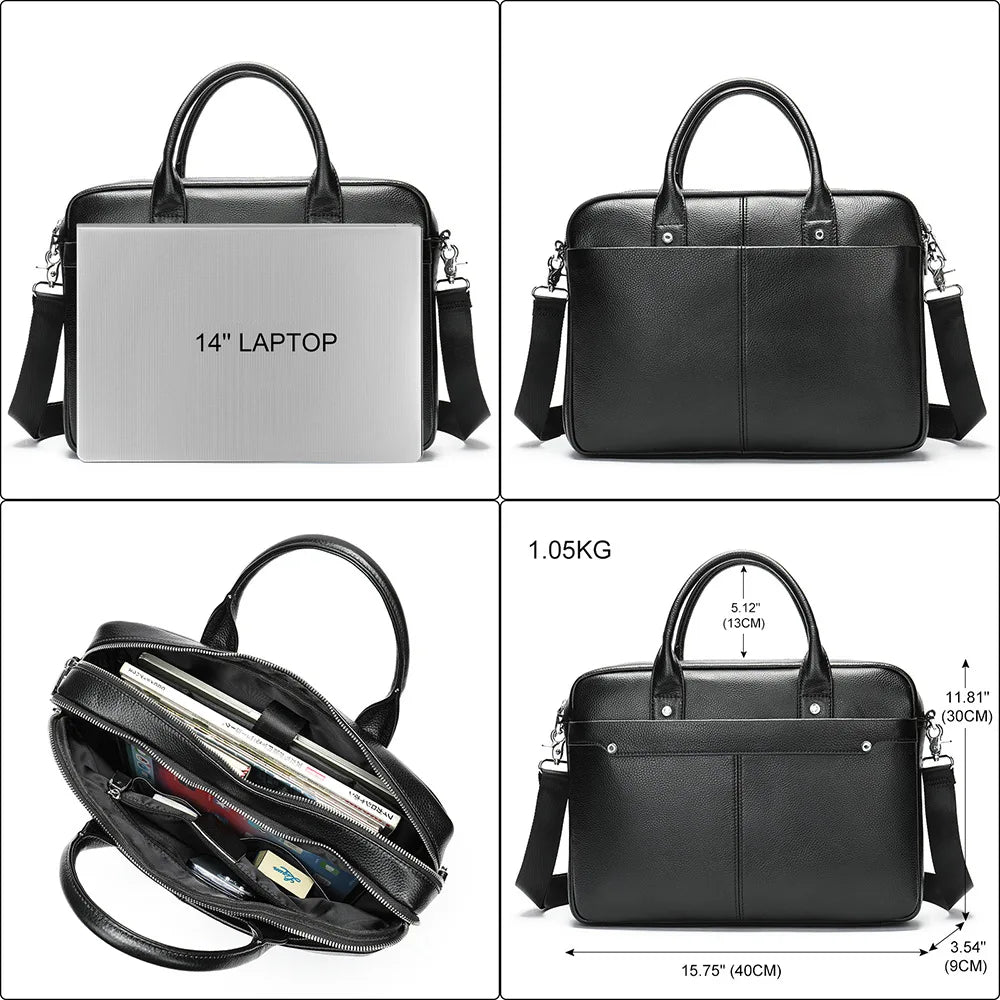 Sacoche Homme Cuir Vache Véritable PC 14" Porte-Documents 40x30cm Noir – CLEVI Paris
