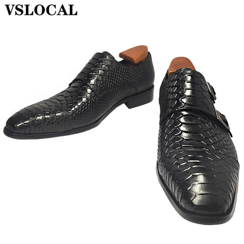 Chaussures Homme Cuir Véritable VSLOCAL – Monk Strap Double Boucle Imprimé Serpent Slip-On – CLEVI Paris
