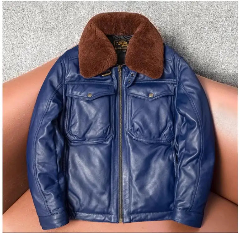 Veste homme bleue en cuir de mouton – CLEVI Paris