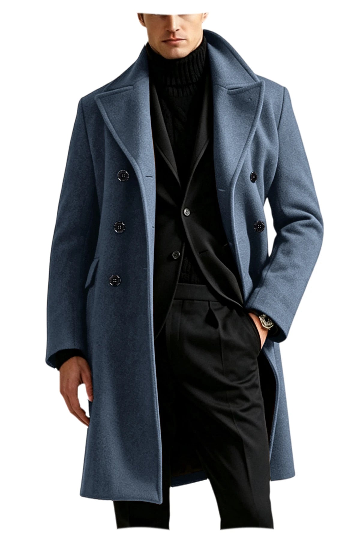 Manteau long homme laine mélangée croisé – CLEVI Paris