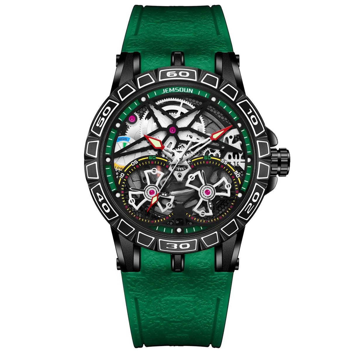 Montre Homme Mécanique Manuel Double Volant Cadran Creux Lumineux Silicone W056 – CLEVI Paris
