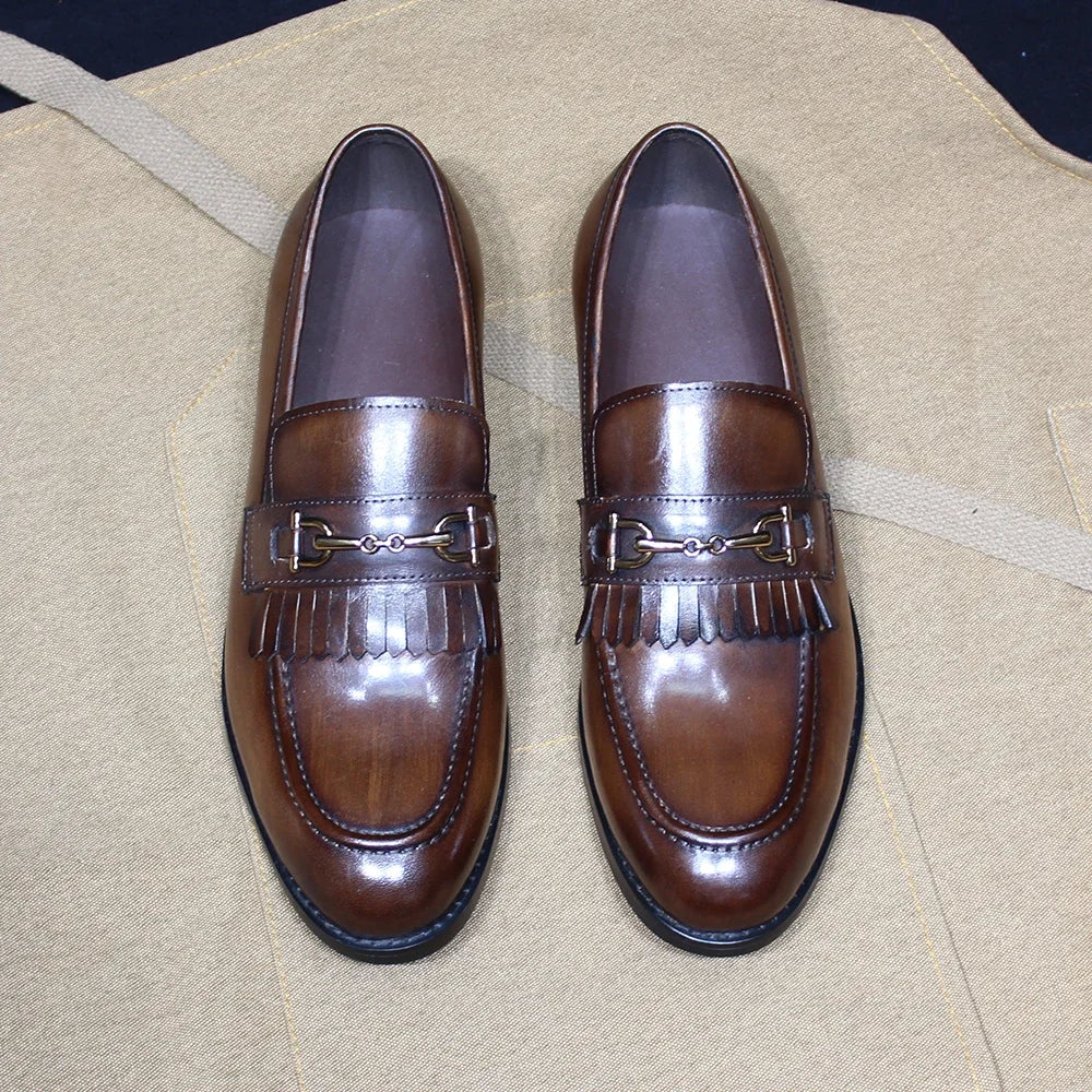 Mocassins homme à pompon en cuir véritable – CLEVI Paris