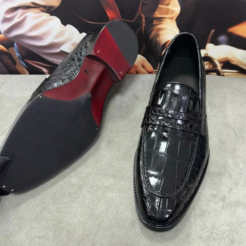 Mocassins homme noirs en peau de crocodile – CLEVI Paris