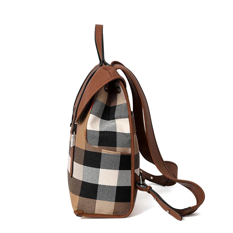 Sac À Dos Toile Carreaux Cuir Véritable Bretelles Réglables – CLEVI Paris