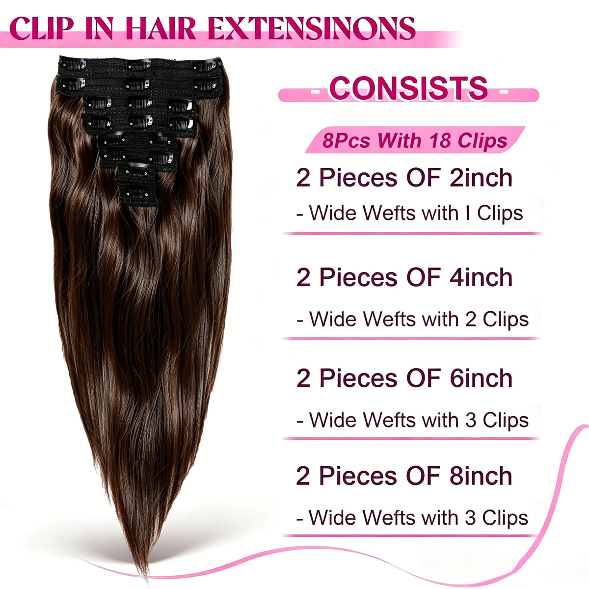 Extensions Cheveux Humains Clip-In Straight 8Pcs – CLEVI Paris