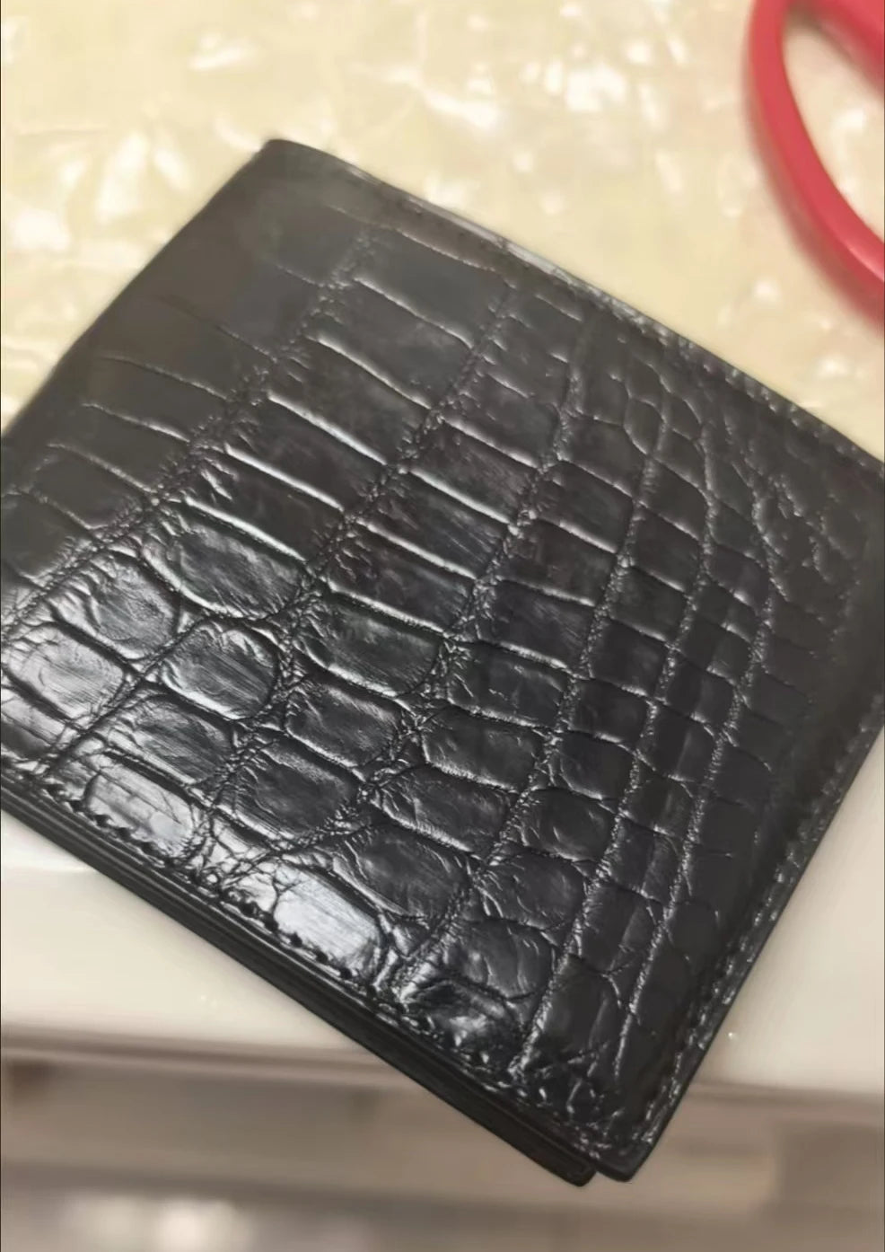 Portefeuille Court Homme Cuir Crocodile Véritable Motif Alligator 11x9cm – CLEVI Paris