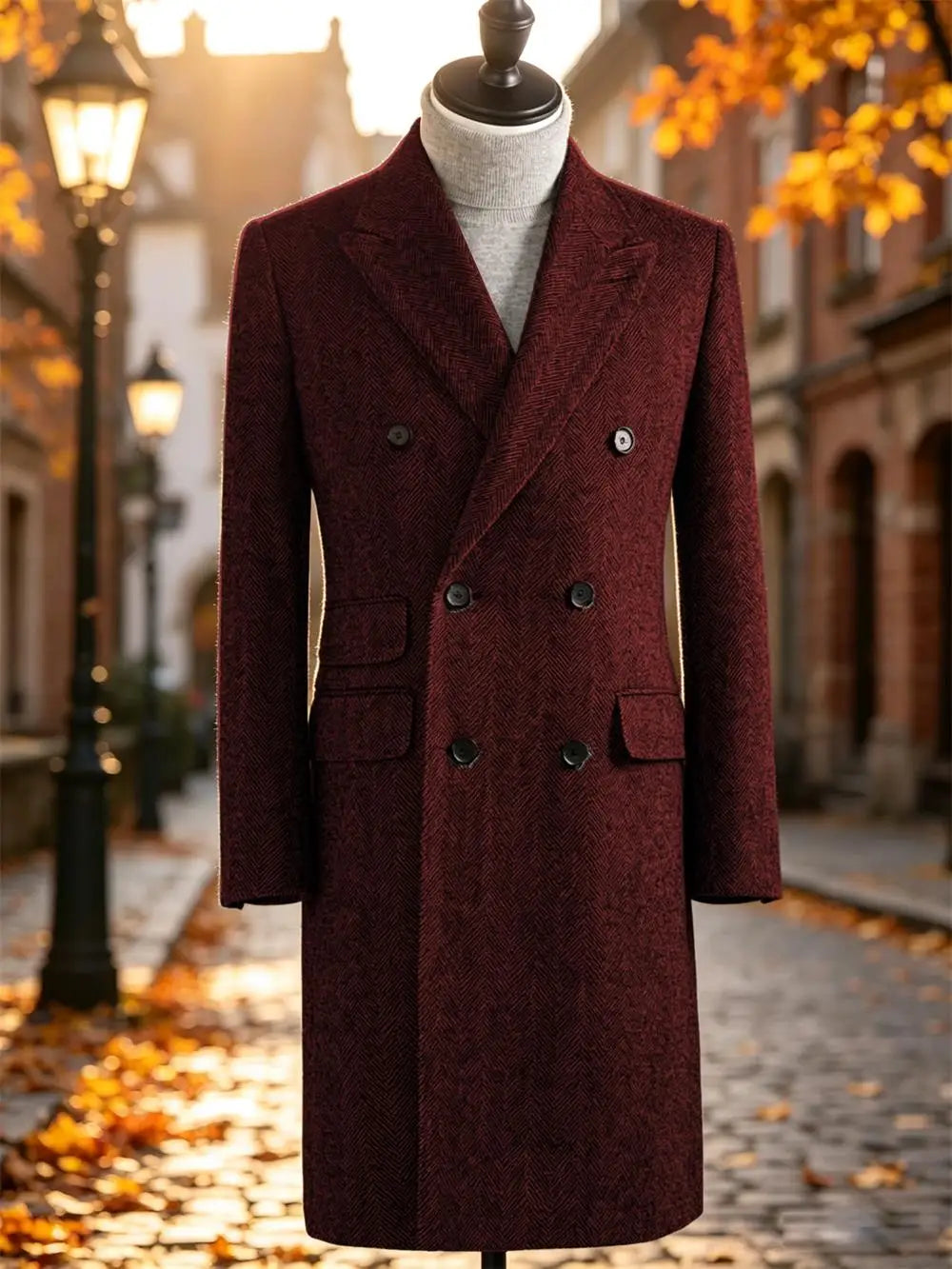 Manteau long homme laine mélangée à chevrons – CLEVI Paris