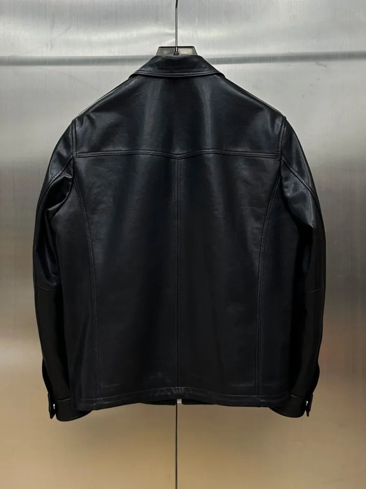 Veste homme en cuir de mouton noir zippée – CLEVI Paris