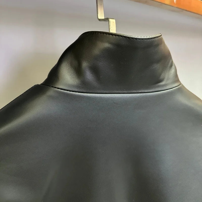 Blouson homme en cuir noir à col montant – CLEVI Paris
