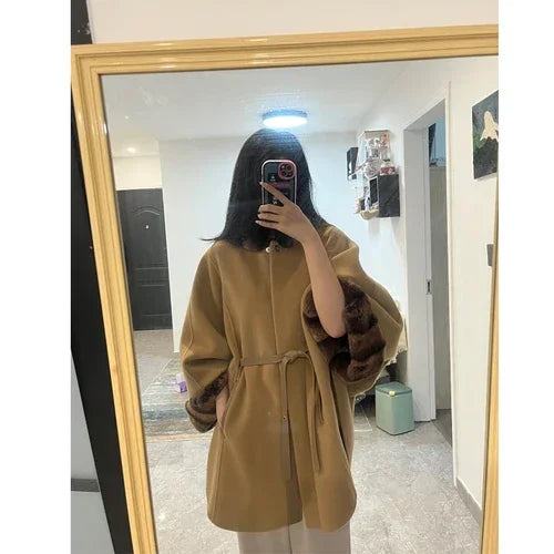 Manteau cape femme cachemire ceinturé – CLEVI Paris
